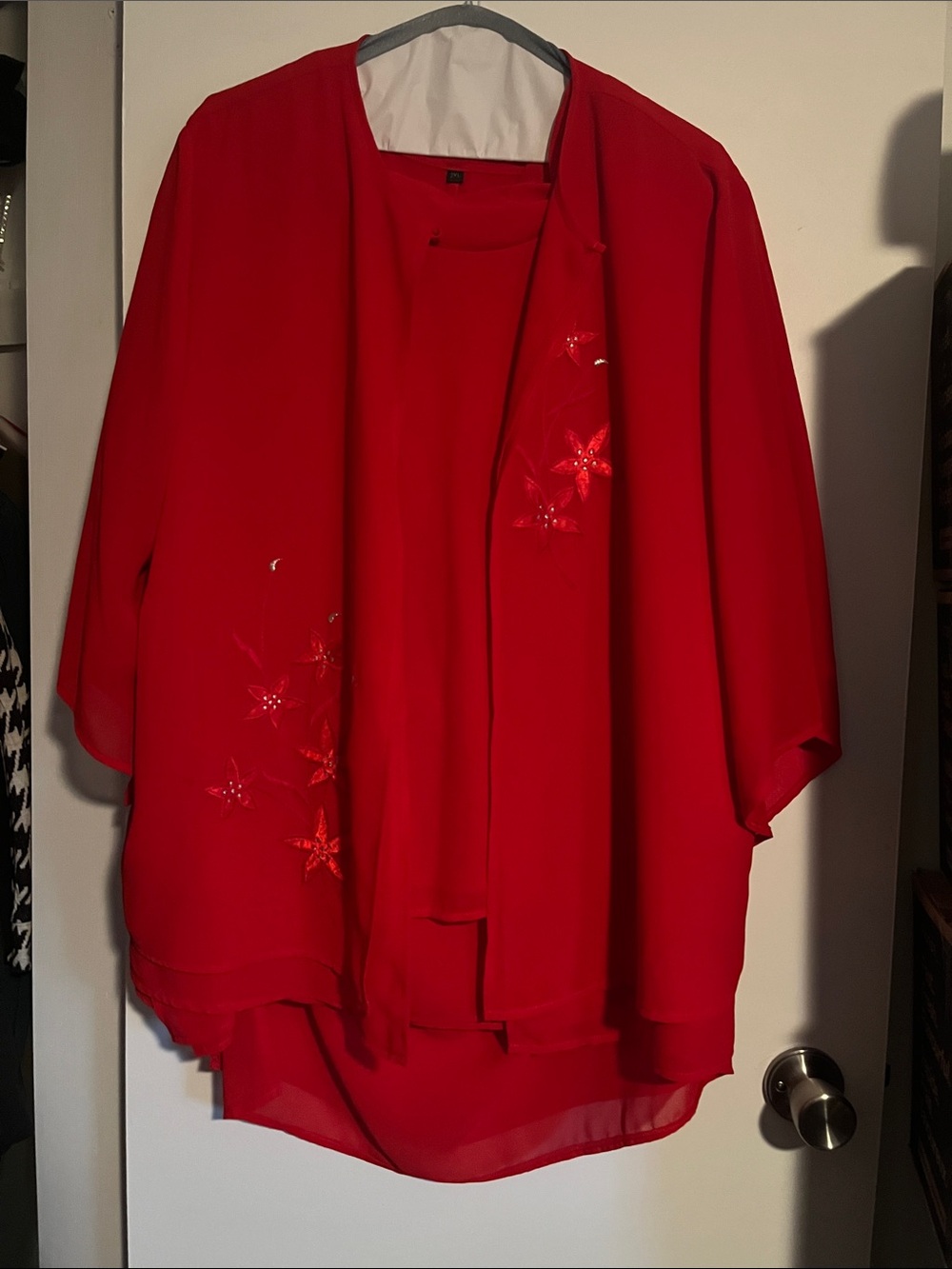 Red Embroidered Floral Jacket Set